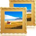 10x10 Wavy Picture Frame With Mat For 8x8, Wavy Edge Wooden Picture Frame with Real Glass - Wall Mount and Tabletop Display, Yellow, 2 Pack