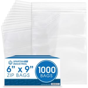 Spartan Industrial - 6 X 9 (1000 Count) 2 Mil Clear Reclosable Zip Plastic Poly Bags with Resealable Lock Seal Zipper