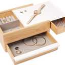 Umbra Stowit Jewelry Box - Modern Keepsake Storage Organizer with Hidden Compartment Drawers for Ring, Bracelet, Watch, Necklace, Earrings, and Accessories (Medium, White/Natural)