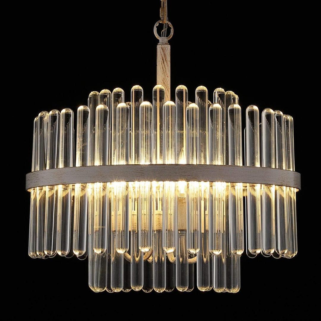 Q&S Modern Crystal Chandeliers for Dining Room,Round Glass Chandelier 4-Lights for Living Room Kitchen Island Entryway Foyer Stairway UL Listed (OAK White)