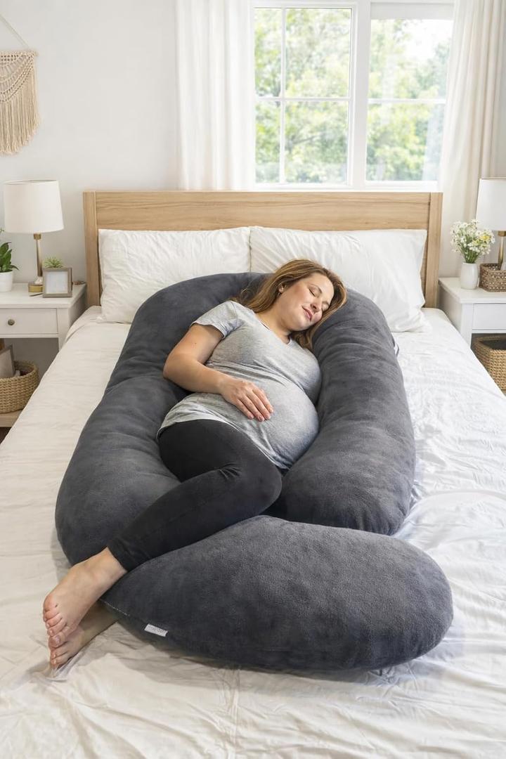 SNUGGY BABY J-Shaped Maternity Pillow (60")  Full-Body Pregnancy Pillow , Back, Belly & Hip Support, Comfortable Sleep for Expecting Moms