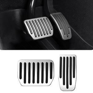 Alieemo 2PCS Aluminum Car Accelerator Pedal Covers, Vehicle Foot Pedal Pads Set, Non Slip Performance Automotive Brake Foot Rest Pedal Extenders Replacement Compatible with Model 3 Model Y (Silver)