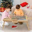 HALLYBEE Puzzle Table 1500 Pieces Wooden Puzzle Board with Legs, 34.3x 26.5 Jigsaw Board with 4 Drawers and Cover, Foldable Leg Jigsaw Table for Adults Natural