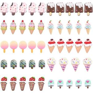 SUNNYCLUE 50Pcs 10 Styles Ice Cream Resin Cabochon Large Flat Back Lollipop Cabochons Flatback Resin Dome Buttons Imitation Miniature Sweets Accessories Ornaments for Summer Scrapbooking Craft Decor