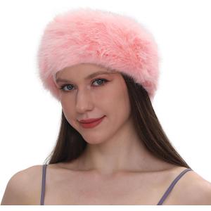 Womens Faux Fur Headband with Elastic Band Ear Warmer Earmuff for Cold Weather Furry Costume (Pink)