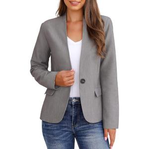 GRAPENT Women's Business Casual Pockets Work Office Blazer Back Slit Jacket Suit (Medium, Grey)