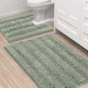 H.VERSAILTEX Bathroom Rugs Bath Rug Set 2 Piece Bathroom Contour Rug Toilet Mat Sets Non Slip Contour Bath Rug Ultra Thick Water Absorbent Striped Bath Mats Washable(36" x 24" Plus 20" x 24" U, Sage)