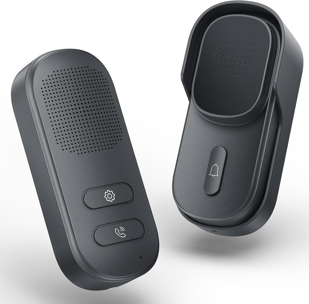 Hands Free Wireless Intercom Doorbell for Home Classroom, Wuloo Two-Way Communicator Doorbell Chime with 1/2 Mile Distance 4 Volume Levels 10 Chimes Battery-Operated with Mute Mode1&1, Gray)