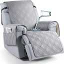 TAOCOCO 100% Waterproof Recliner Chair Cover with Double Straps, Oversized Recliner Covers for Large Recliner Chair, Non Slip Reclining Chair Cover for Kids, Pets(28'', Light Grey)
