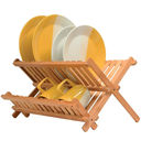 KAEASOUS Bamboo Dish Drying Rack - Large 2 Tier Wooden Dish Drying Rack for Kitchen, Wooden Plate Rack with Foldable Design, Drying Rack for Dishes, Utensils and Cups, Folding Dish Rack for Kitchen