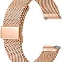 Stainless Steel Mesh Watch Band, Rosegold Adjustable Strap Metal Buckle for Men Women, Rose Gold 