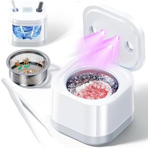 Ultrasonic Retainer Cleaner Machine - Ultrasonic U-V Cleaner for Dentures ligner, Mouth Guards, Braces, Toothbrush Heads, 45kHz Ultrasonic Retainer Cleaner for All Dental Appliances, Jewelry (White)