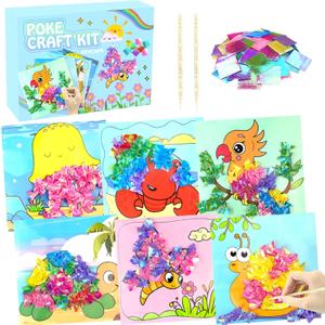 KIFHCMPR Poke-in Fun Art Fabric Craft,Animals Theme,Mess Free Kids'Paper Craft Kits,Arts and Crafts for Kids,Art Activity Birthday Christmas Gift Ideas for Children,Toys for Girls &Boys Ages 4-10+