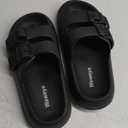 Weweya Sandals for Women and Men - Pillow Slippers - Double Buckle Adjustable Slides - EVA Flat Sandals (5.5-6.5 Women/3.5-4.5 Men, Black)