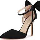 Carcuume Womens Bow Tie Back Heels Close Toe Pumps Stiletto High Heels Wedding Shoes Ankle Strap Heel Sandals (8, Black)