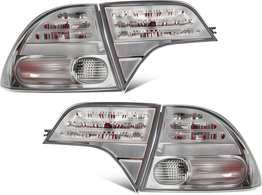 Tail Lights Outer Inner Compatible with 2006-2011 Civic 4-Door Sedan/Hybrid 4-Pieces (L+R) Taillight Taillamp 33551-SNA-A01 33501-SNA-A01