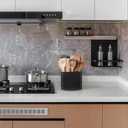 Extra Large Rotating Utensil Holder for Kitchen Counter, Large Wooden Utensil Holder with 4 Compartments, Black