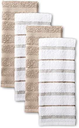 KitchenAid Albany Kitchen Towel 4-Pack Set, Milkshake Tan/White, 16"x26"