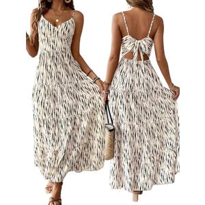 Narecte Women Summer Beach Dresses Maxi Dress Spaghetti Strap Flowy Casual Dress Bohemian Dresses for Vacation & Holiday (Medium)