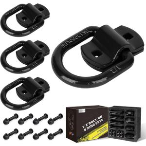 AUTOBOTS 1/2" Heavy Duty Bolt-On Forged D Ring, 12000Lbs Break Strength Tie Down Anchors Hooks, for Trailers, Trucks, and Cargo Tie Downs (Pack of 4) Black
