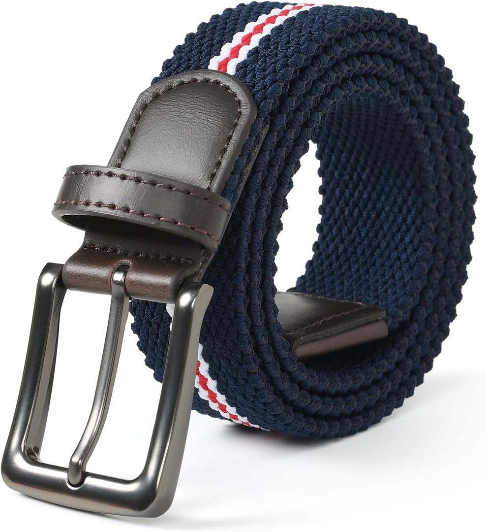 Mile High Life Golf Belt for Men 3Color Woven Belt with High Elasticity Strap Stretchable belt for Casual, Office, Travel (M 32"-34" (40" Length), Navy Red)