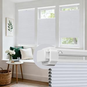 Allesin Zen No Drill No Tools Top Down Bottom Up Cellular Shades,Blackout Cordless Window Blinds for Indoor Windows,Easy to Install Honeycomb Blinds,White(Blackout) 34.5" Wx64 H