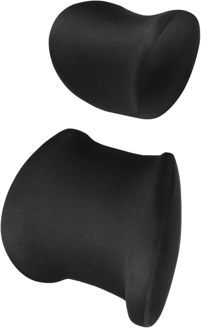 Homaisson New Car Headrest, Car Headrest and Lumbar Support Cushion, Memory Foam with Detachable Zipper Cover, Black Head and Waist Pillow for Car Seat