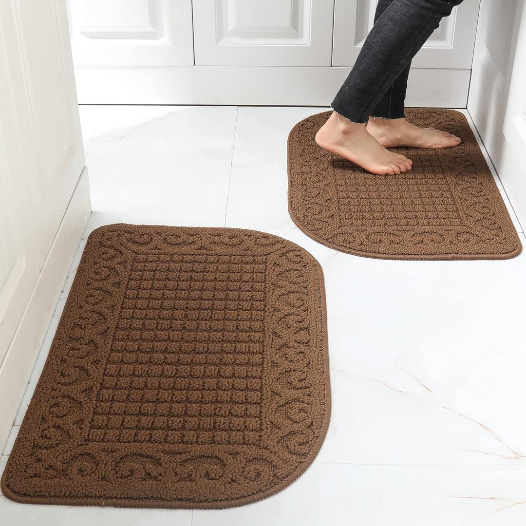 COSY HOMEER 32X20 Inch Anti Fatigue Kitchen Rug Mats are Made of 100% Polypropylene Half Round Rug Cushion Specialized in Anti Slippery and Machine Washable,Brown(2 pcs)