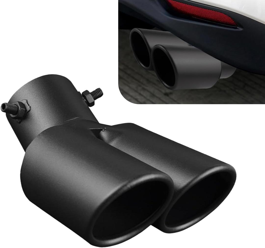 Dual Exhaust Tips, Stainless Steel Car Muffler Exhausts with Bolt, 2.48" Double Outlet Bending Auto Tail Pipe Muffler Tip, Universal Car Exhaust Pipe Modification Accessories (Black)