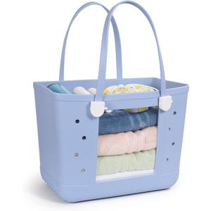 Rubber Beach Bag, Washable Moisture Resistant Durable Open Hole Tote Bag Beach Vacation Essentials
