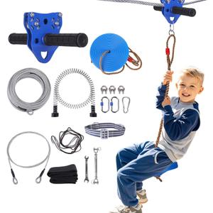 150 FT Zipline for Backyard Kids and Adults, Adjustable Zip Line Kit for Adult Outdoor 390 LBS Removable Non-Slip Trolley Play Playground Entertainment