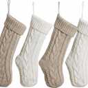 ELEGANTPARK Christmas Stockings 4 Pack Knitted Flaxen White Christmas Stockings Large Xmas Decoration for Holiday Fireplace Hanging Holiday Decoration for Family Kids Xmas 18 Inch