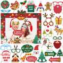 HOWAF 30 Pcs Christmas Photo Booth Props Party Decorations with Photo Frame, Funny Santa Gingerbread Photo Props for Xmas Holiday Party Decoration, Xmas Selfie Frame Photo Props