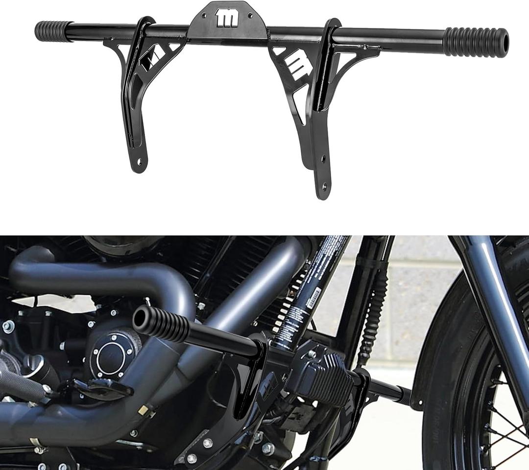 Mofun Front Engine Guard Flat-Out Bar Compatible with Harley Dyna 2006-2017, Crash Bar Fit Low Rider Super Glide Wide Glide Street Bob Fat Bob with Mid Control, Black