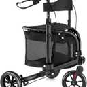WALK MATE 3 Wheel Rollator Walker with Seat for Slim Seniors, Padded Backrest Lightweight Foldable Walker Ideal for Elderly, 8 Inch Tri-Wheel Modern Mobility Walking Aid Aluminum, Black
