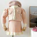 YETANLID Toddler Girls Sweater Skirt Set Sequin Cardigan Sweater Cable Knit Winter Coat Set Thick Cover Up Pink Size 4-5 Years (Pink)