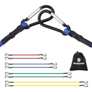WORKPRO Bungee Cords Heavy Duty Outdoor - 8 PCS Bungee Cords with Hooks in a Storage Bag Includes 18", 24", 48", 60" Bungie Cord Bundle Assortment with Metal Hook, Bungee Straps