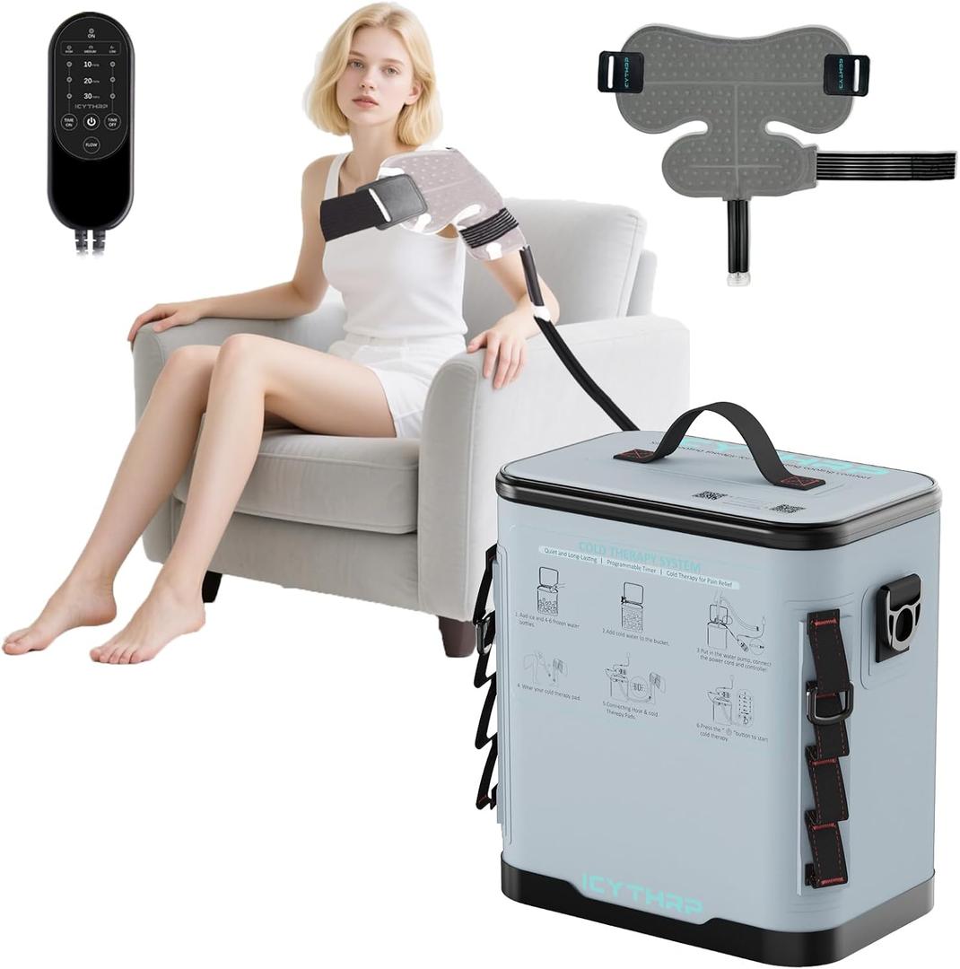 ICYTHRP Cold Therapy Machine with Programmable Timer, Portable Ice Machine for Shoulder After Surgery, Shoulder Replacement Recovery System, Cryotherapy Pain Relief with Compression Pad