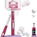 2 in 1 Kids Basketball Hoop and T Ball Set - Adjustable Height, Kids Baseball Tee with Automatic Pitching Machine, Indoor Outdoor Sport Toys Gifts for Toddler Boys Girls Age 1-5, Pink