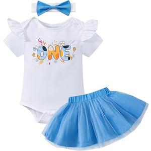 Newborn Baby Girl Cow First Birthday Half Way To One Birthday Romper Outfit Skirt, Size 6-12 months