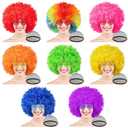 PLULON 8 Pack Colored Afro Wig with Heart Sunglasses Hair Cap for Women Men, Funny Curly Afro Wigs Disco Hippie Party Hairpieces for Halloween Costume Cosplay Party Carnival Music Festival Decor