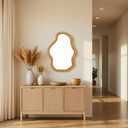 Asymmetrical Mirror 22 X 30 Inch, Hanging Boho Wavy Rattan Mirrors for Wall, Handmade Wicker Irregular Decorative Mirrors for Living Room Hallway Entryway Bedroom Bathroom