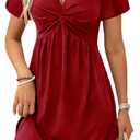 Acelitt Womens Casual Fashion Trendy 2026 Summer Twist Front V Neck Short Sleeve Mini Dress High Waist A Line Ruffle Dresses Sundress Red Small