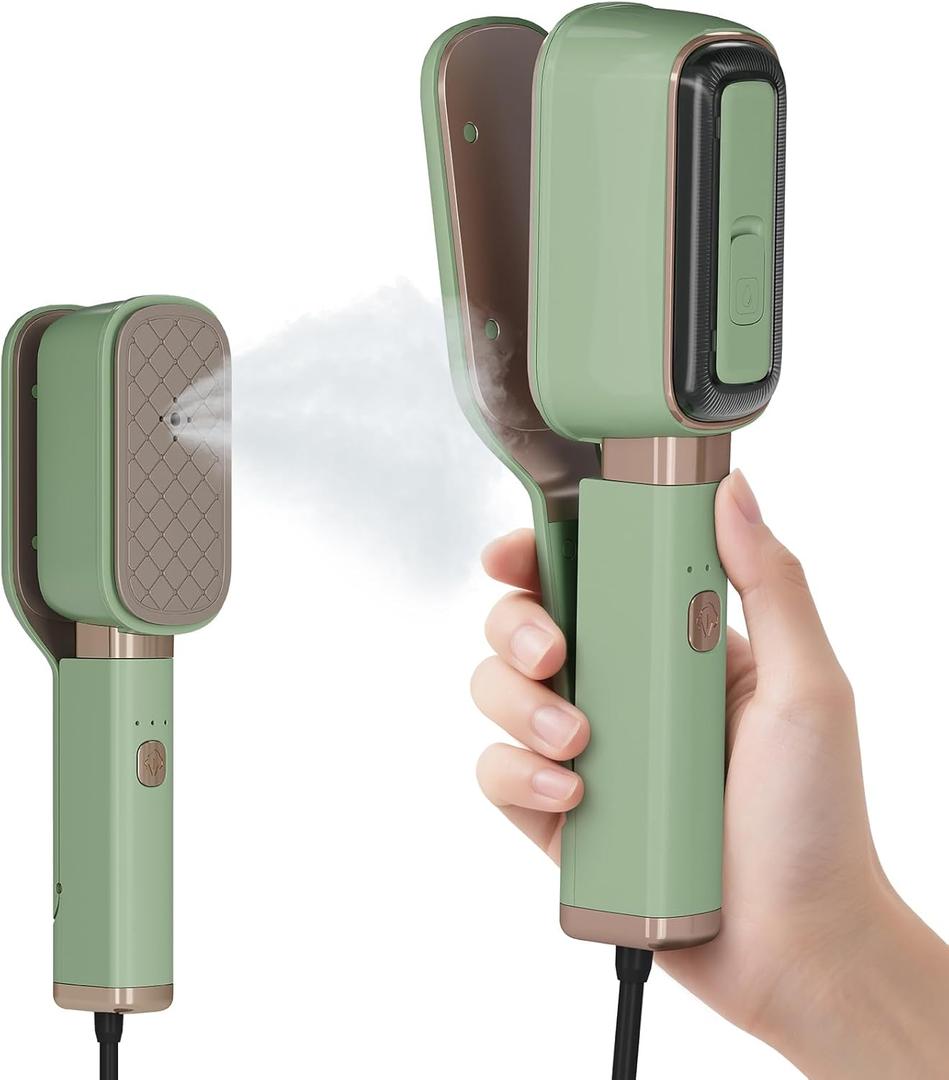 Handheld Press Steamer for Clothes, 3-in-1 Mini Travel Press Iron, 180 Rotatable, 1000W 15s Fast Heat-Up, Portable Garment Wrinkle Remover for Collars & Cuffs (Matcha Green)