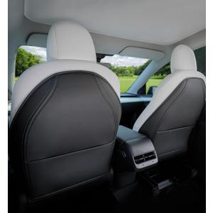 Car Seat Protectors Designed for Tesla Model Y/3 Accessories (Includes 2025 Model Y Juniper & Model 3 Highland), Wear Resistant Leather Kick Mats with More Space Pocket, Set of 2