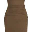 Missufeintl Women's Bodycon Ruched Short Sleeve T Shirt Midi Sundress Fitted Casual Dress (Brown, M)