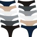 Sunm Boutique Cotton Thongs for Women, No Show Underwear for Women Pack, Sexy Low Rise Ladies Panties (12 Pack - Black*2/Navy Blue*2/Nude*2/White*2/Light Gray*2/Dark Grey*2, XL)