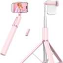 ATUMTEK 55" Selfie Stick Tripod, All-in-one Extendable Aluminum Phone Tripod with Rechargeable Bluetooth Remote for iPhone and More, Fitting 4.7-7 inch Smartphones, Pink