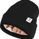 2 x Satin Lined Beanie Hat, Winter Hats for Women & Men, Soft Silk Lining Cuffed Knit Beanie Unisex Skull Cap (Black)