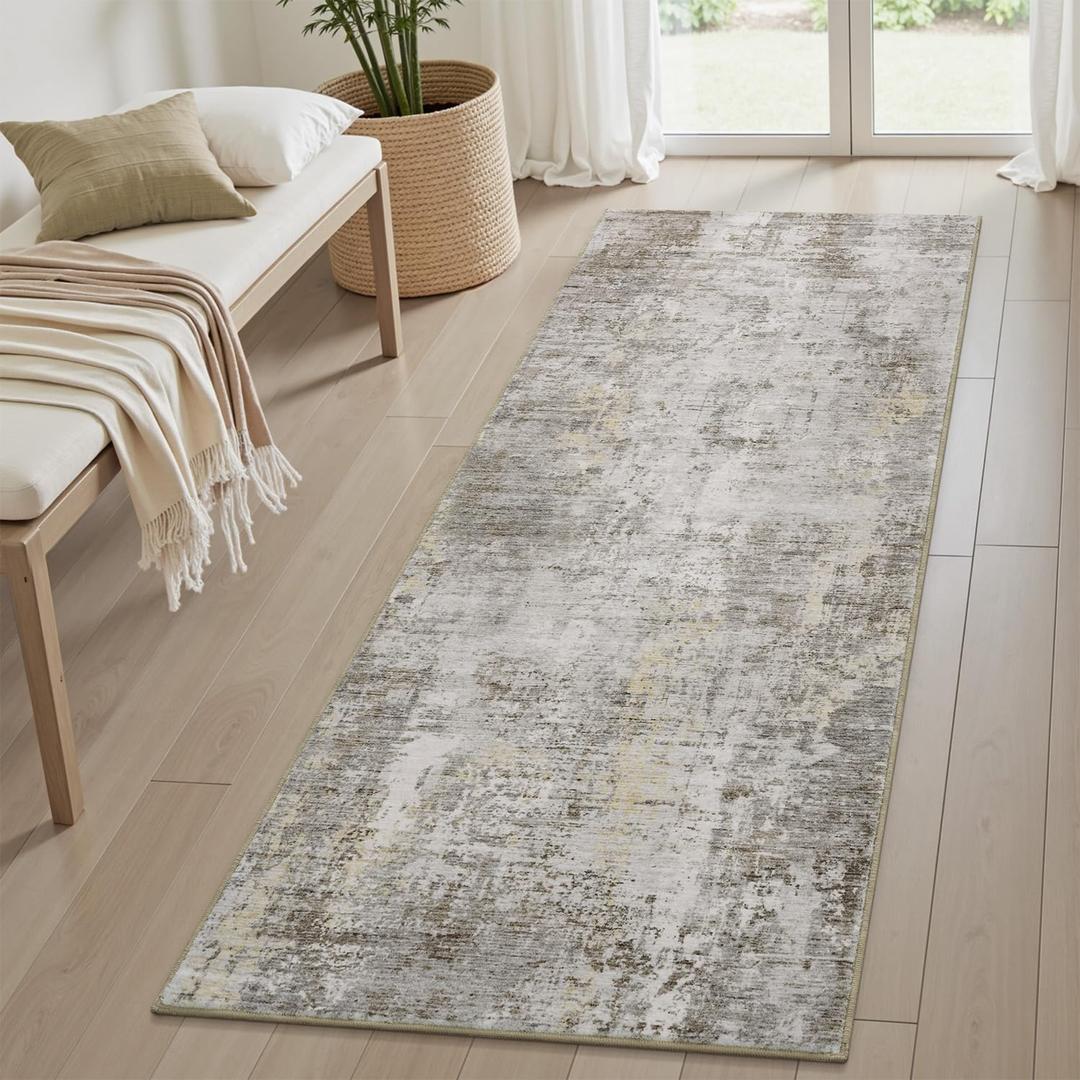 6 x 9 Area Rugs for Living Room, Machine Washable Non Slip Rug Ultra Soft Low Pile Indoor Carpet Modern Abstract Rugs for Bedroom Office Room Dining Room Beside, Beige